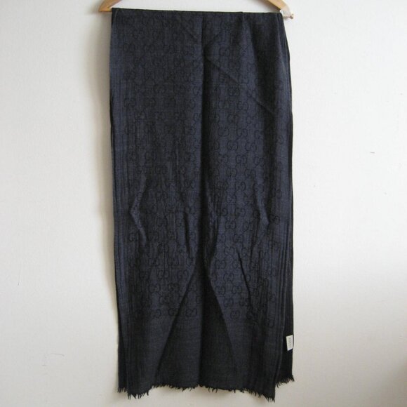 Two Toned GG Wool Blend Scarf, Charcoal Light Gray - Picture 3 of 4